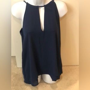 Halter style, navy blue flowing blouse